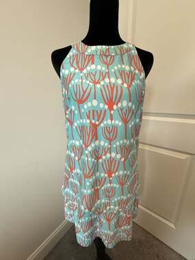 Buckhead Betties Poly-Knit 2pc Sleeveless Top & Skirt Abstract Coral Print